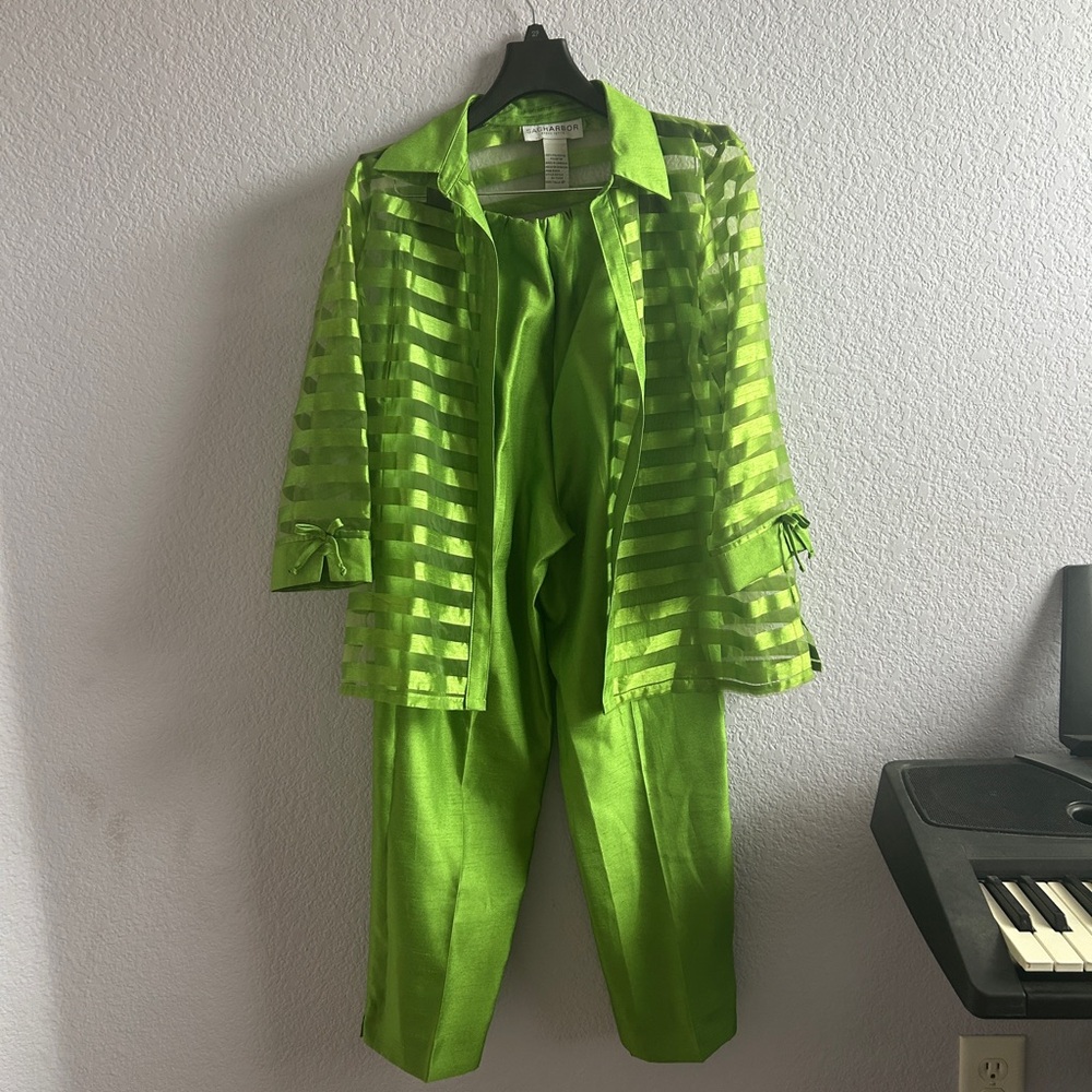 Vibrant Green Striped Two-Piece Set